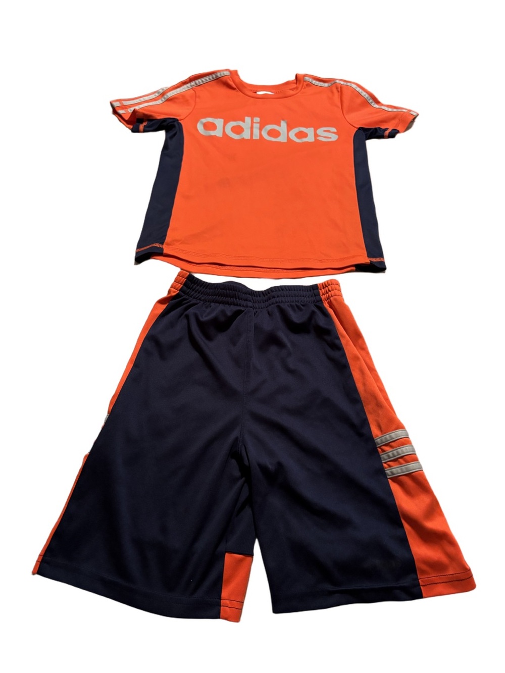 Adidas Bright Orange and Navy Athletic Top and Shorts Size 7 Boys